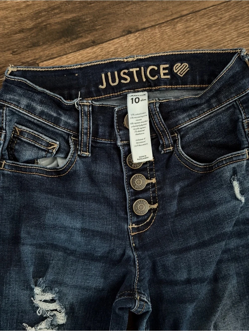 Justice Girls Dark Wash Ripped Skinny Jeans